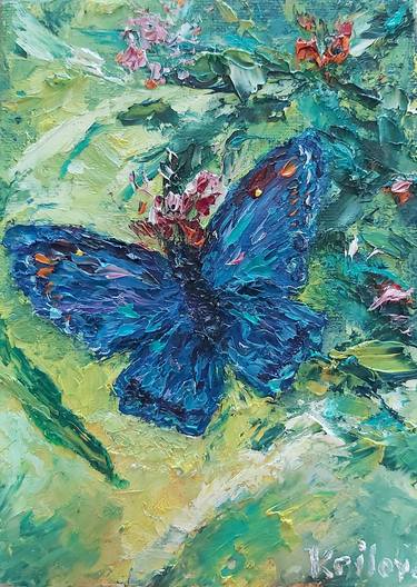Flowers painting Small Painting Butterfly thumb