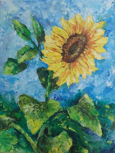 Yellow flowers Sunflover.Summer.Impasto art.Small Painting. thumb