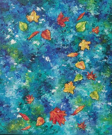 Autumn painting Impasto Abstraction Falling leaves thumb