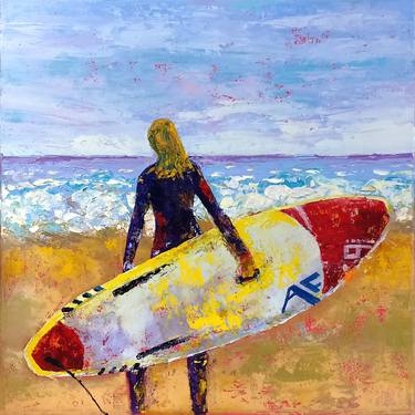 Conquer The Elements - Surf Woman - contemporary impasto art thumb