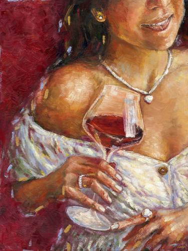 Woman with red wine - impressionism portrait thumb