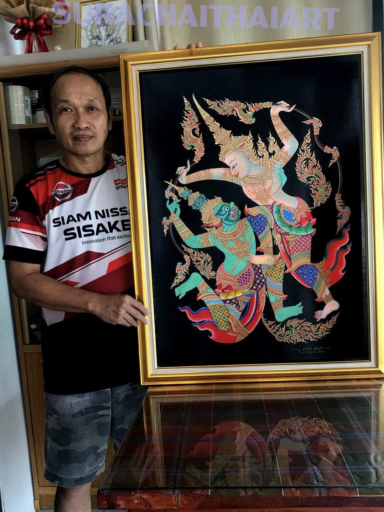 Original Thaiart Classical Mythology Painting by Surachai ThaiArt