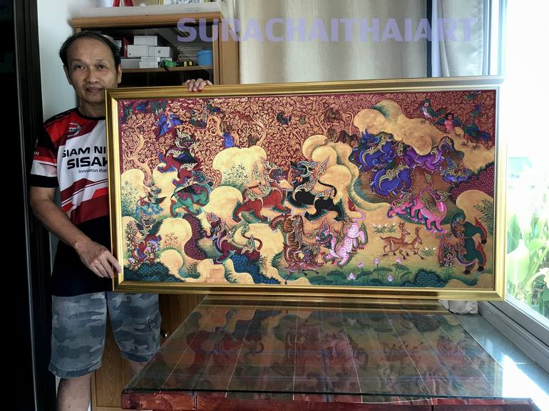 Original Thaiart Classical Mythology Painting by Surachai ThaiArt
