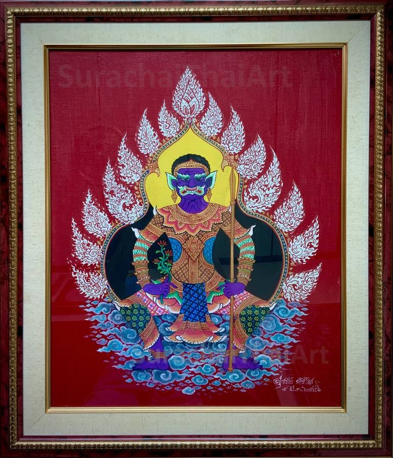 Original ThaiTraditionalArt Religion Painting by Surachai ThaiArt