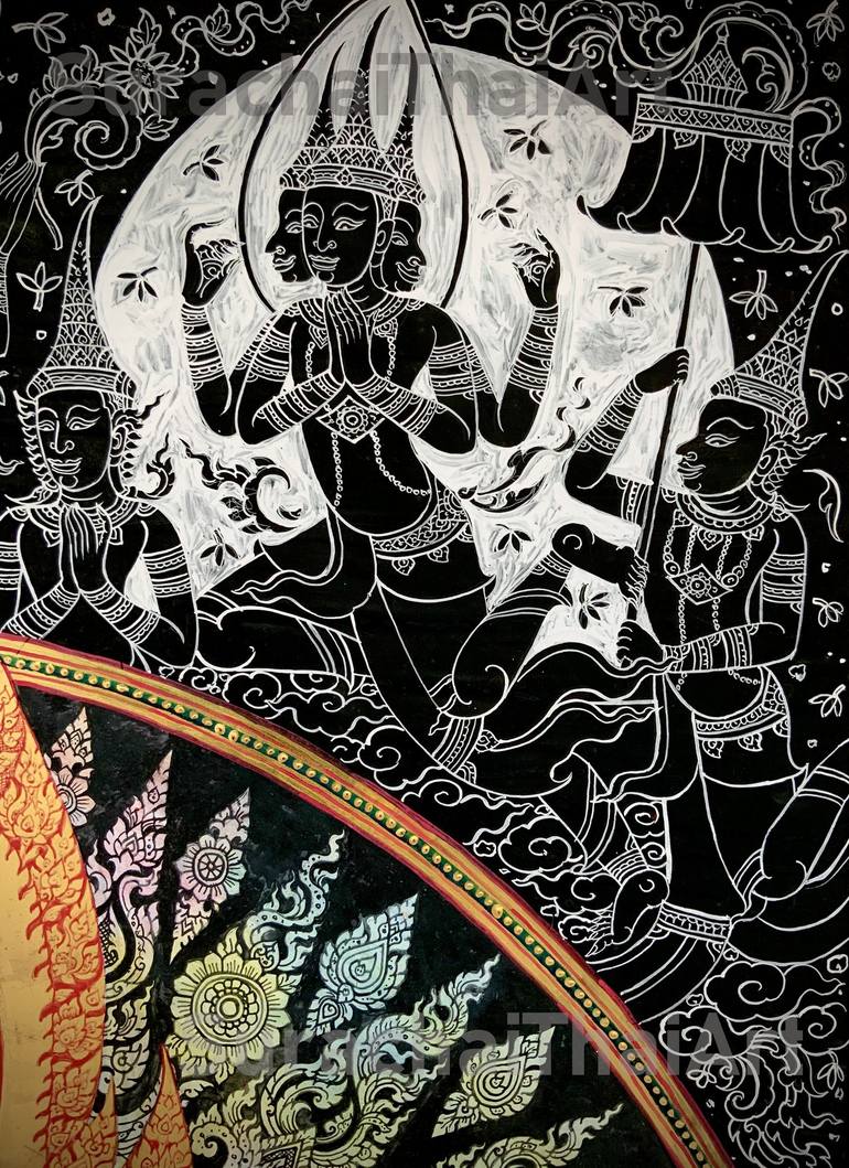 Original ThaiArts Religion Painting by Surachai ThaiArt