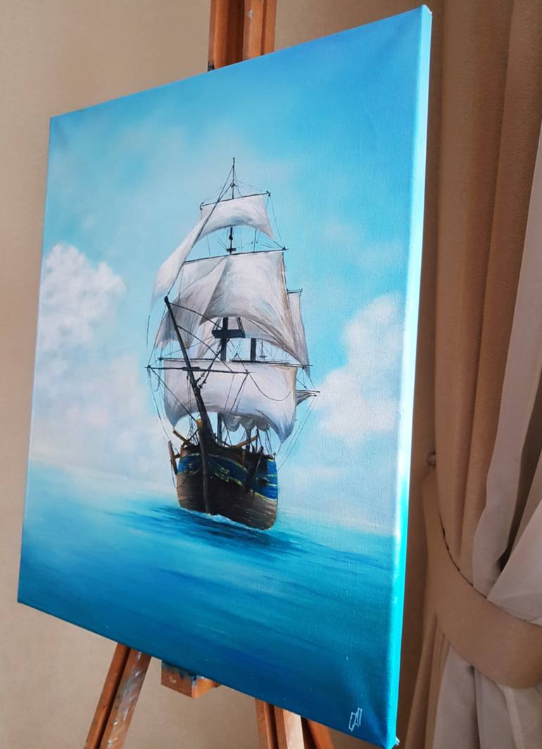 Original Art Deco Boat Painting by Olga Pryakhina