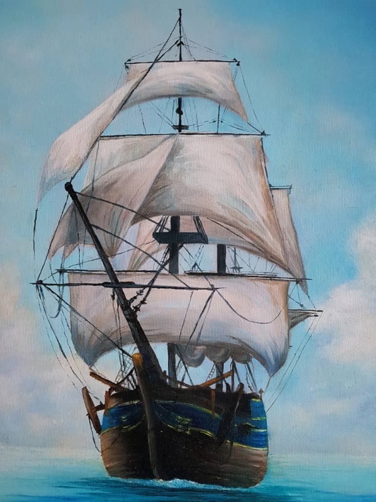 Original Art Deco Boat Painting by Olga Pryakhina