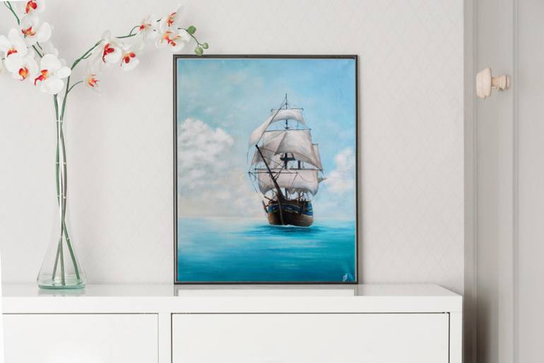 Original Art Deco Boat Painting by Olga Pryakhina