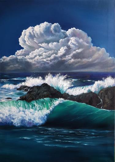 OCEAN SOUL – seascape oil painting, ocean view, seaside, wave, home decor, office art thumb