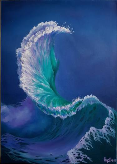 YIN-YANG – realistic seascape oil painting, ocean view, wave painting, office decor, home art, original gift thumb
