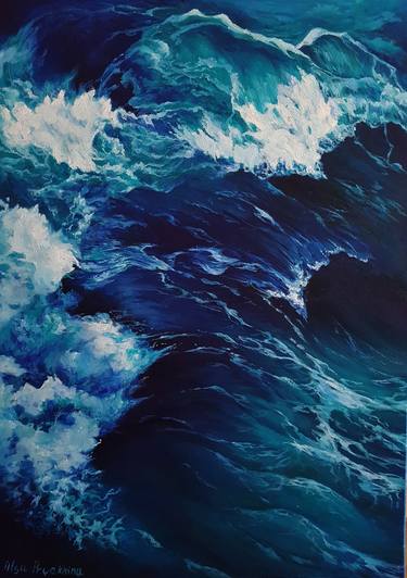 YOUR ABYSS – seascape oil painting, ocean view, seaside, wave, home decor, office art thumb