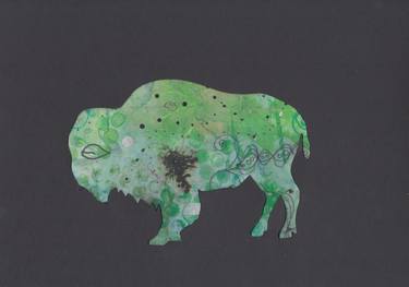 Bison, of green dropcloth, left, black background thumb