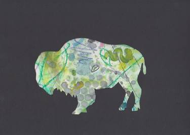 Bison, of spring green dropcloth, left, black background thumb