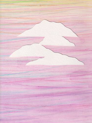 Pink and purple sky at dusk or dawn with four white clouds thumb