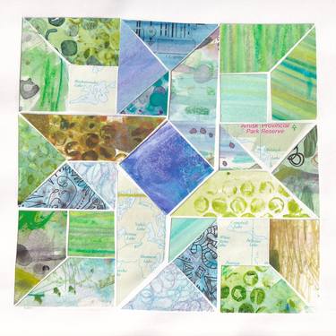 Rhapsody in Blue Quilt pattern, blue green on light background thumb