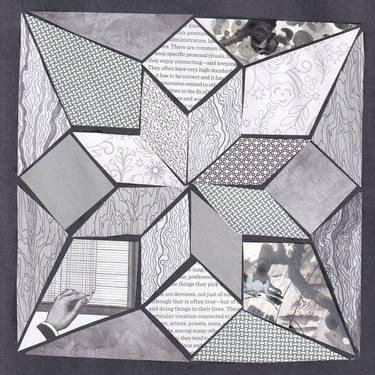 Saatchi Art Artist Andrea Goodman; Collage, “Quilt Pattern Stardust, greyscale on black” #art