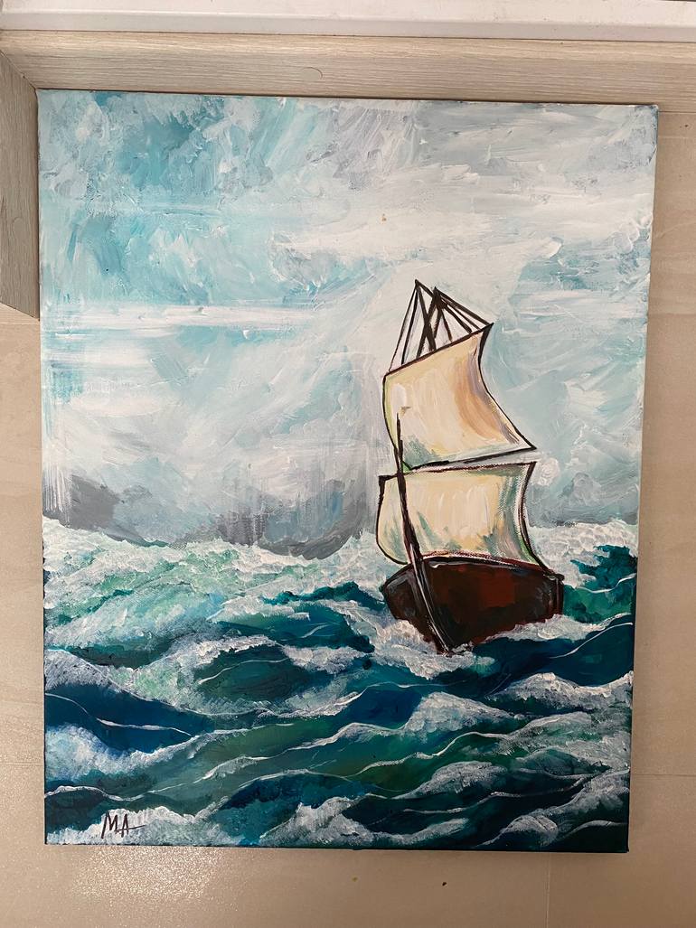 Original Expressionism Boat Painting by Marta Abdullaeva