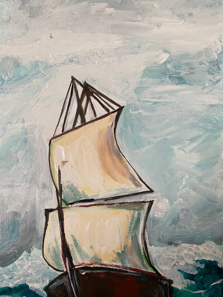 Original Expressionism Boat Painting by Marta Abdullaeva