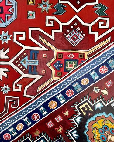 RED AND BORDEAUX. GEOMETRIC COMPOSITION. ORIENTAL DECOR. thumb