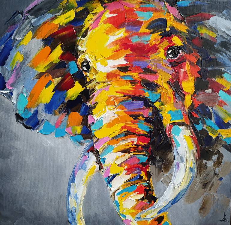 Elephant in Africa - painting on canvas, elephant, animals oil painting ...