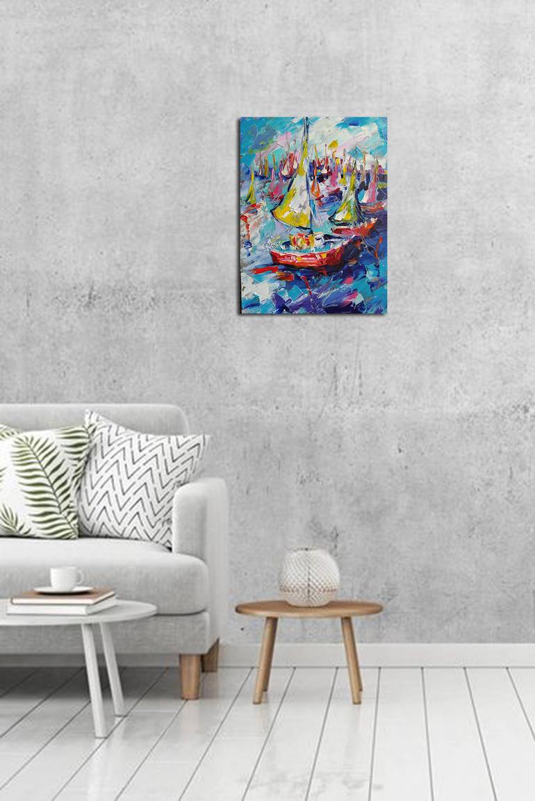 Original Impressionism Yacht Painting by Anastasia Kozorez