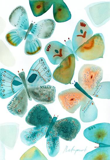 Aqua Butterflies 1 Original Watercolour thumb