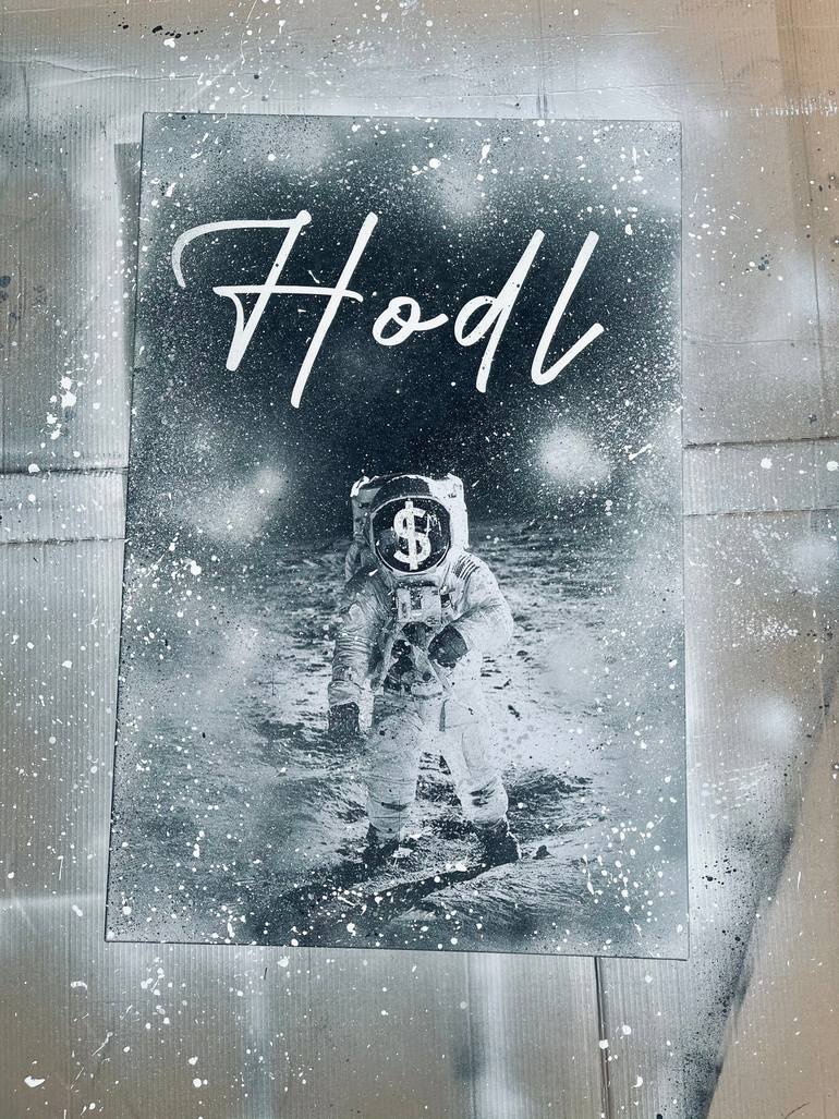 HODL to the moon - Crypto Chromicles Mixed Media by Jackandbennie Amsterdam  | Saatchi Art
