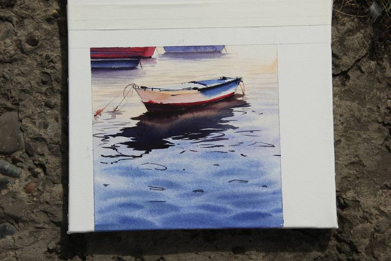 Original Illustration Boat Painting by Alina Shangina