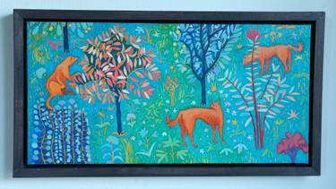 Original Fauvism Dogs Painting by Trifon Markov