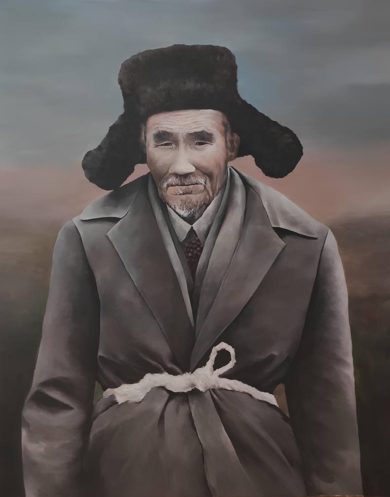 Original Men Painting by Kanat Mendybayev | Figurative Art on Canvas | An old man