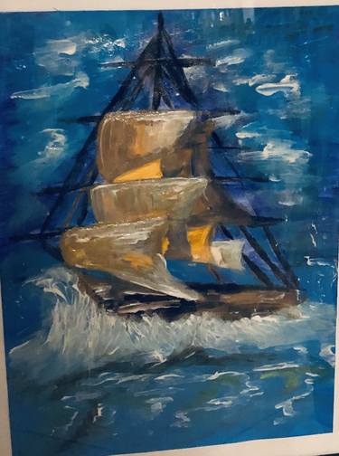 Original Sailboat Painting by Zsuzsanna Pinka