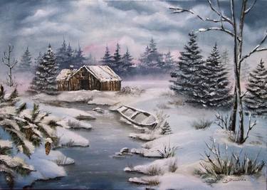 "Winter dream" Original oil painting, landscape wall hanging thumb