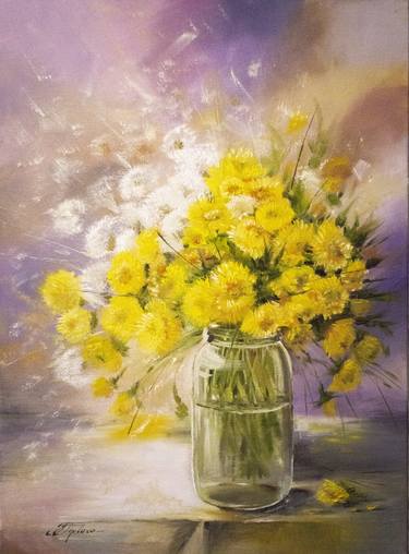 ''Sunny Dandelions'' original oil painting on canvas thumb