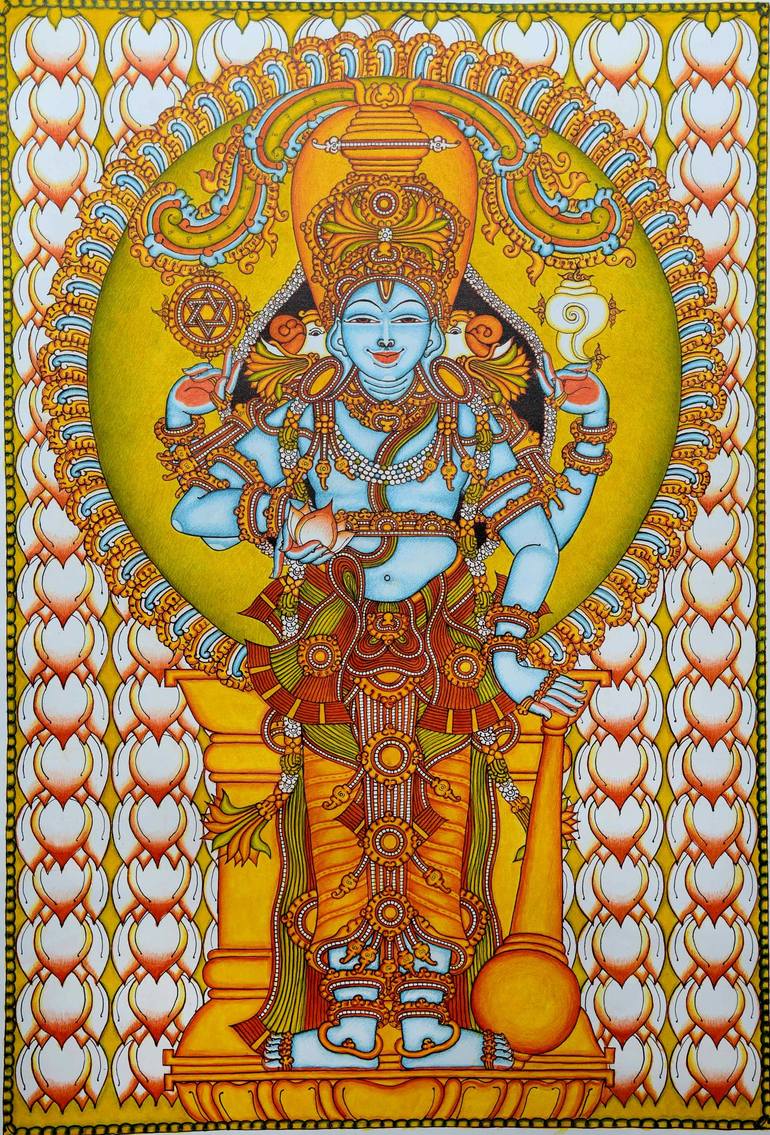 Maha Vishnu - Kerala Mural Painting Painting by Anila Manalil ...
