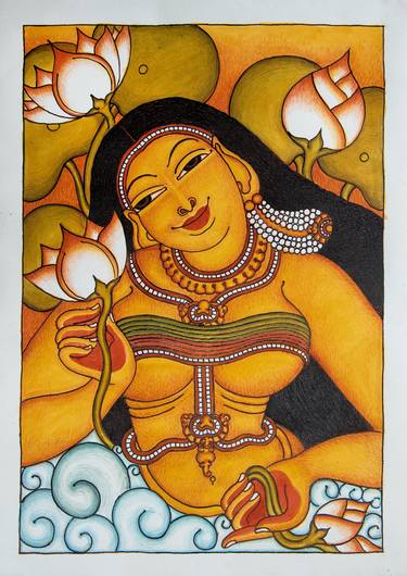 Woman in lotus pond - Kerala Mural Painting thumb