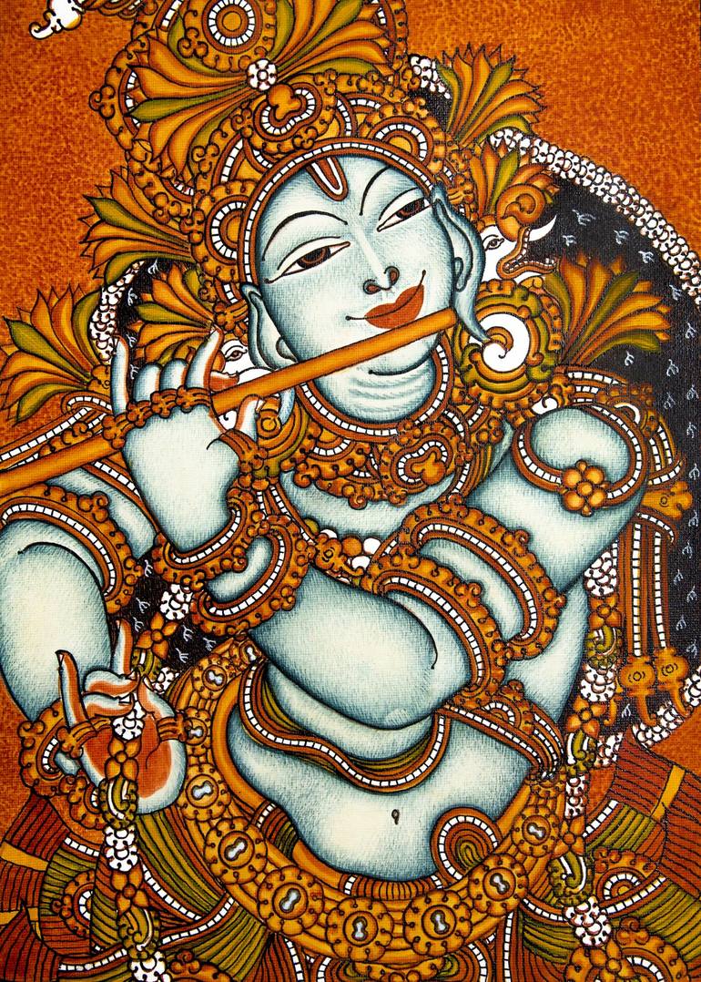 Lord Krishana Painting, Indian Folk Art with Poster color