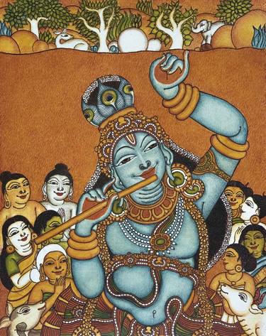 Govardhanodharanam- Lord Krishna- Kerala Murals thumb
