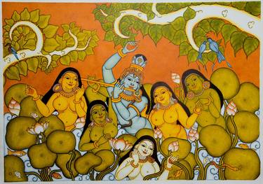 Saatchi Art Artist Anila Manalil; Paintings, “Raasa Leela - Unique Krishna Kerala Murals” #art
