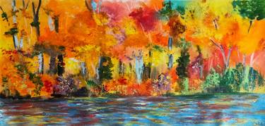 Floral by the River 3 | Landscape Abstract River Nature Painting thumb