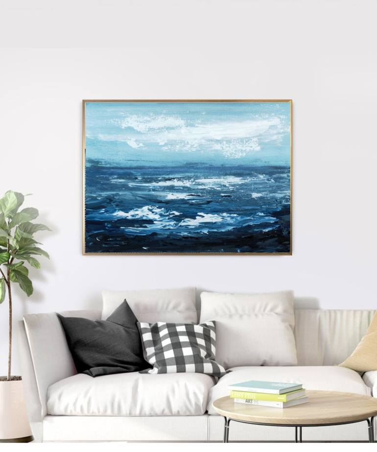 Ocean Waves | Blue & White water theme Abstract Art Painting by Nidhi ...