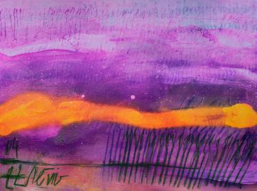 Trail of fire in the evening sky. Purple abstraction Art No.130 thumb