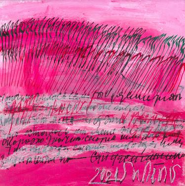 Lovers' notes on paper. Minimalistic pink painting on paper No. 2 thumb