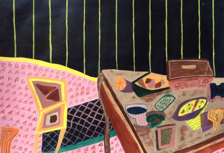 Original Modernism Still Life Painting by Zahra Hooshyar