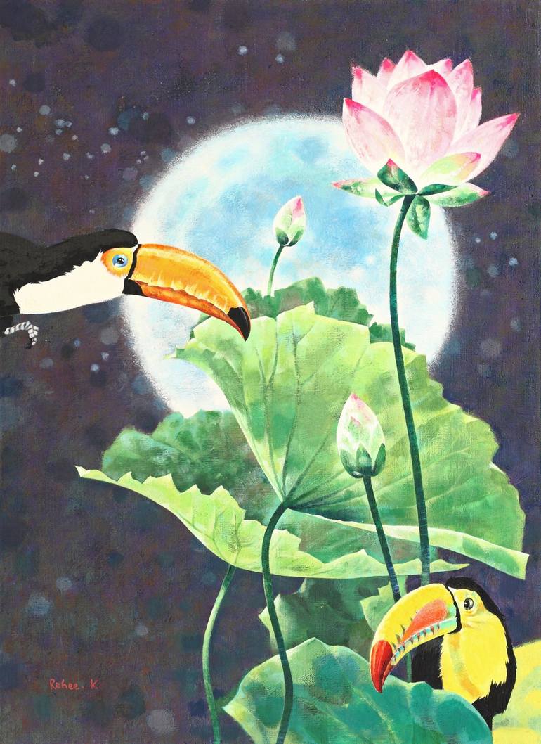 Original Animal Painting by Rahee Kang | Expressionism Art on Canvas | The night under the moonlight