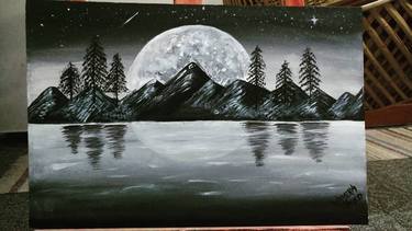 A black night Painting acrylic on cotton canvas thumb