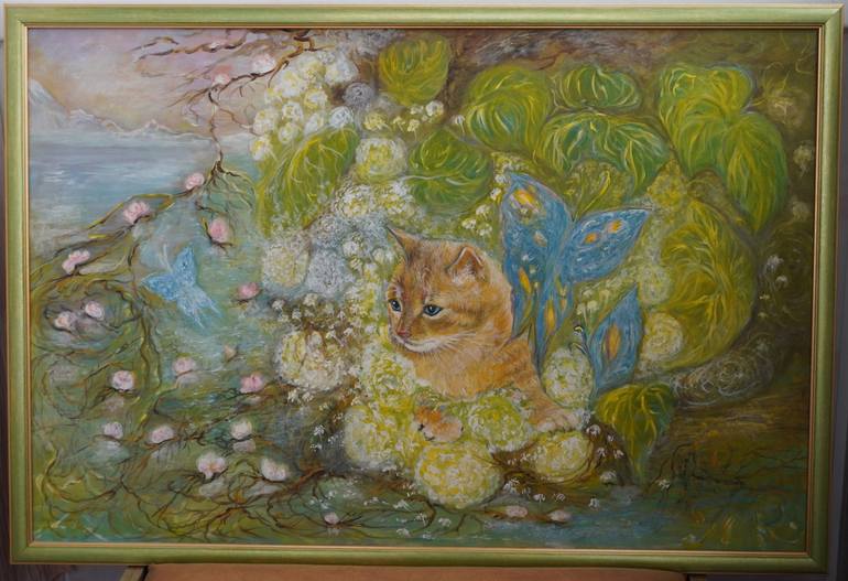 Cat in paradise Painting by Evgeniy Semenov | Saatchi Art