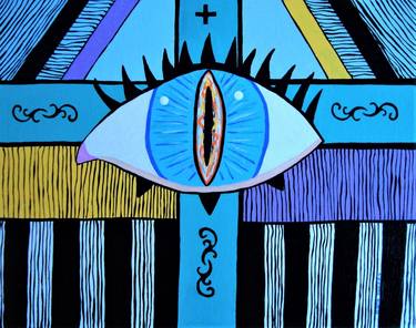 Eye of God on Aqua Christian Cross thumb