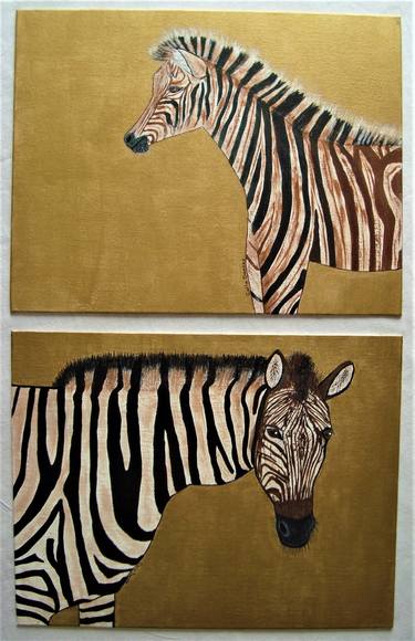 Zebras On Gold (Set of Two) thumb