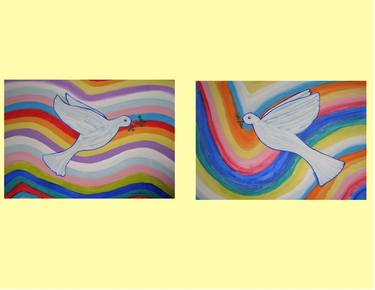 White Doves On Rainbow (Set of Two) thumb