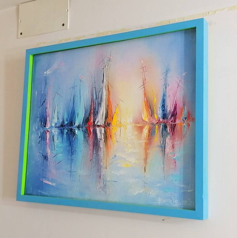 Original Abstract Sailboat Painting by Boris Sizov